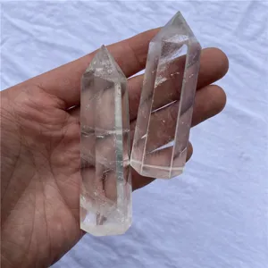 Cristal de quartz clair naturel pointe unique colonne à six faces spécimen déco.