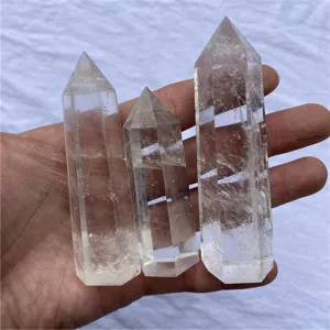 Baton de cristal de roche transparent pointe hexagonale mineral deco maison bureau