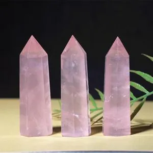 Natural Rose Quartz Crystal Pillar Six Prism Point Healing Stone Home Decoration Item
