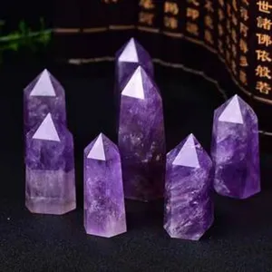 Natural amethyst crystal pillar point rough stone polished hexagonal wand for home decor display