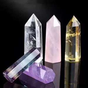 Natural crystal healing wand polished hexagonal pillar crystal quartz collection decor.