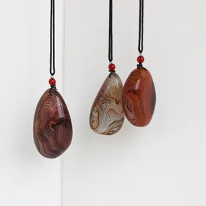 Natural Sardonyx Agate Raw Stone Pendant Necklace Antique Style Polished Gemstone Jewelry For Women Men Gift