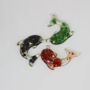 Natural crystal resin dolphin figurine ornament, DIY ocean animal epoxy jewelry accessory decor