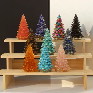 Resin Christmas Tree Ornament Crystal Stone Miniature Figurine Modern Minimalist Desktop Car Decor Festival Gift