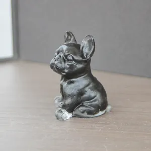Exquisite schwarze Harz Kristall Stein Französische Bulldogge Figur für kreative Bürodeko.