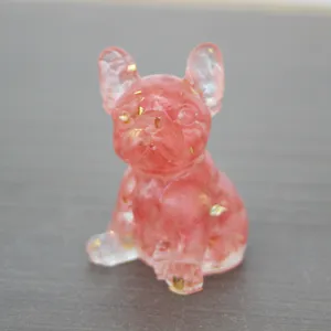Harz Französische Bulldogge Figur Rosa Goldfolie Süße Welpen Skulptur Büro Dekoration