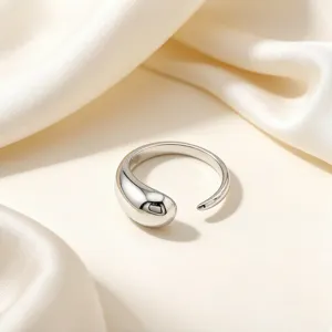 Bague Ouverte Minimaliste En Acier Inoxydable Pour Femmes Forme Goutte D'Eau Électroplaquée Lisse Mode Bague De Doigt Cadeau