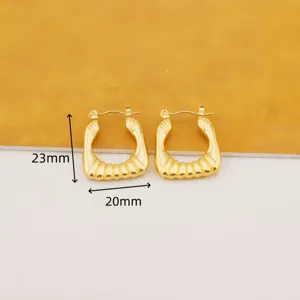 18K gold plated stainless steel geometric hoop earrings, elegant and stylish detail view.