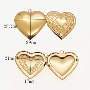 Detailed view of gold stainless steel heart locket pendant with precise size markings.
