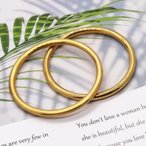 Solid matte and glossy gold plated plain ring bangles set, classic minimalist design for women
