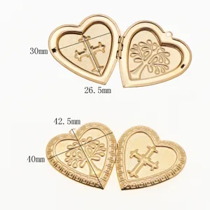 Gold stainless steel heart locket pendant DIY relief cross tree jewelry accessories