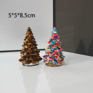 Natural Crystal Stone Christmas Tree Ornament Resin Desktop Car Decor Gift 5x5x8.5cm