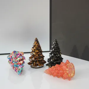 Mini crystal resin Christmas tree ornaments set tabletop decorative miniature figures decor