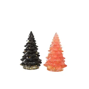 Mini Resin Christmas Tree Ornaments with Gold Foil for Office Car Desk Holiday Home Decor Gift