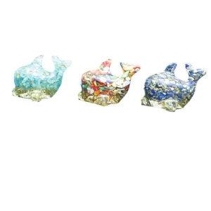 Figurine dauphin en resine de cristaux naturels faits main decoration de table 3pcs