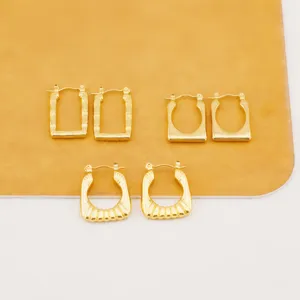 18K Gold Plated Stainless Steel Geometric Earrings U-Shape Bamboo Striped Heart Star Stud Earrings For Women Fashion Jewelry
