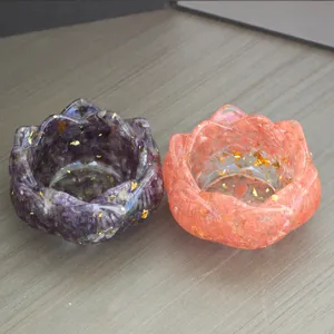 Crystal Stone Resin Lotus Treasure Bowl Ornament Feng Shui Decor for Office Desk