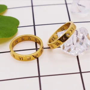 Stainless steel gold ring Roman numeral zircon fashion stackable ring trendy jewelry accessory