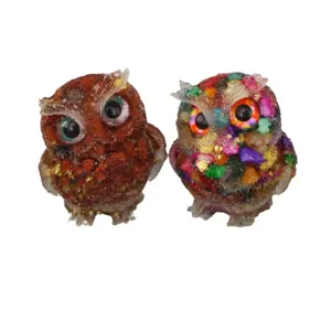 Kristall Harz Eule Figur Heimdekoration Set, handgemachte Edelstein Tier Desktop Ornament.