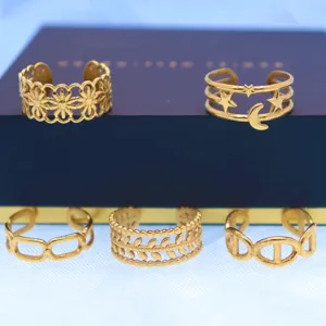 Minimalist gold plated stainless steel stacking rings set, chic geometric open ring jewelry.