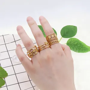 Minimalist stackable gold stainless steel rings set bohemian geometric hollow knuckle rings