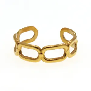 Minimalist gold stainless steel geometric chain open ring, stylish stackable finger jewelry.