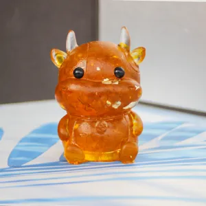 Crystal epoxy resin cute cartoon bull figurine for car office living room desktop decor ornament