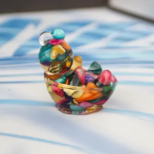 Resin natural crystal rotating small turtle ornament, colorful desktop sculpture decor.