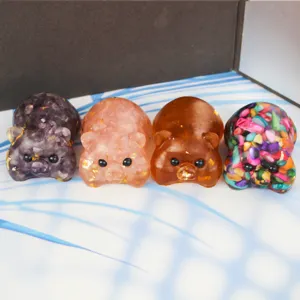 Natural crystal crushed stone cute pig resin craft ornament car home desktop decoration set 4pcs
