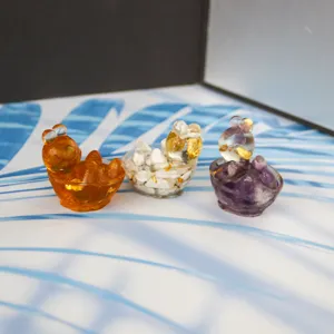Cute resin crystal turtle figurine tabletop ornament mini animal hot spring decor statue
