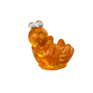 Amber resin turtle figurine, cute transparent desktop ornament for office and home decoration.