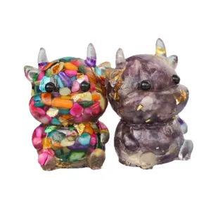 Crystal crushed stone resin cartoon cow desktop ornament for car office and living room decor