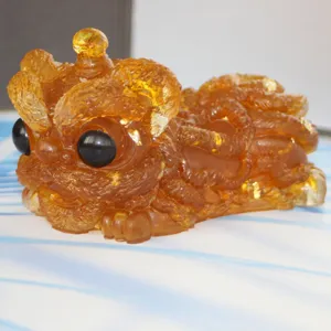 Figurine danse du lion en résine cristal, ornement ambre translucide porte-bonheur pour décoration.