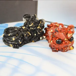 Figurine Créative Danse du Lion en Résine Gravier de Cristal Naturel Ornement Porte-Bonheur Décoration de Bureau Cadeau