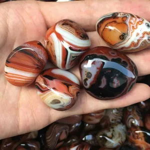 Natural banded agate palm stones uncarved polished gemstone crystals for meditation decor