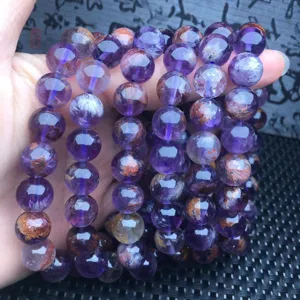 Natural purple phantom crystal bracelet multi-strand handmade gemstone jewelry gift for women