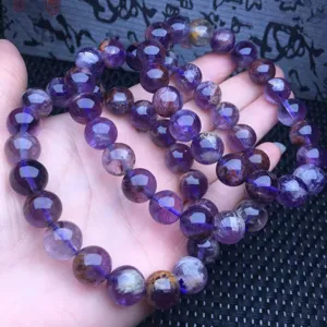 Natural purple phantom quartz crystal bracelet for women, stunning gemstone beaded jewelry gift.