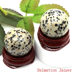 Natural Dalmatian Jasper crystal stone sphere ball with wooden base home decor healing