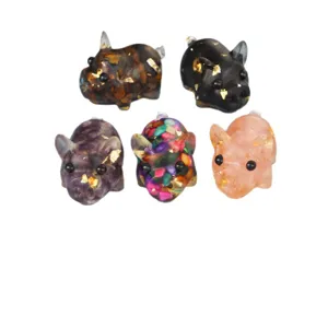 Natural crystal chip cute pig resin craft ornament for car and home decor main view