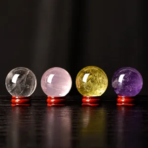 Natural Crystal Sphere Ornament Hand Polished Semi Precious Stone Crafts Home Desk Decor Crystal Ball With Base
