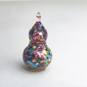 Crystal stone epoxy small gourd craft ornament detail view showing colorful embedded stones.