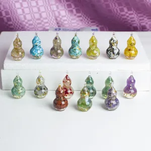 Natural crystal stone resin mini gourd ornament for desktop decor, bonsai, and fish tank display.