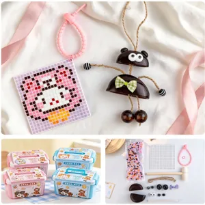 Kit de manualidades DIY creativo de frijoles con lindo colgante de muñeca y cuentas pixel.