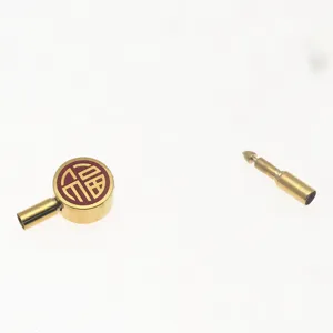 Stainless steel 2.5mm Fu character DIY bracelet leather cord clasp jewelry accessory detail view.