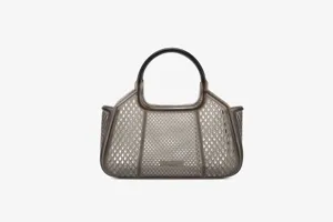 Summer translucent PVC jelly handbag featuring a chic diamond mesh design and sturdy top handles.