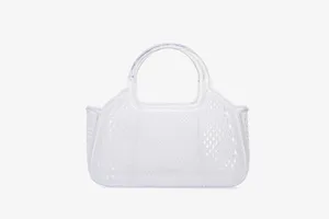 Clear PVC mesh texture detail of the translucent jelly tote handbag for daily.