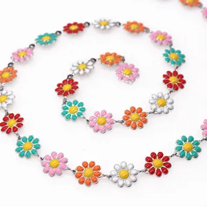 Colorful daisy flower titanium steel necklace sweet cool style jewelry fashion accessory