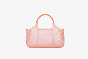 Transparent PVC jelly handbag with diamond mesh design, lightweight summer tote bag.
