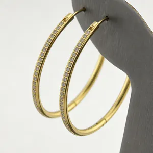 Minimalist Stainless Steel Hoop Earrings For Women Gold And Steel Tone Paved Rhinestone Huggie Earrings Fashion Jewelry