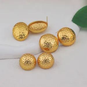 Stainless Steel Gold Plated Ball Stud Earrings French Vintage Geometric Texture Metal Earrings For Women Fashion Jewelry